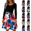 Ladies' Casual And Fashionable Round Neck Long Sleeved Retro Independent Day Print Retro Dress