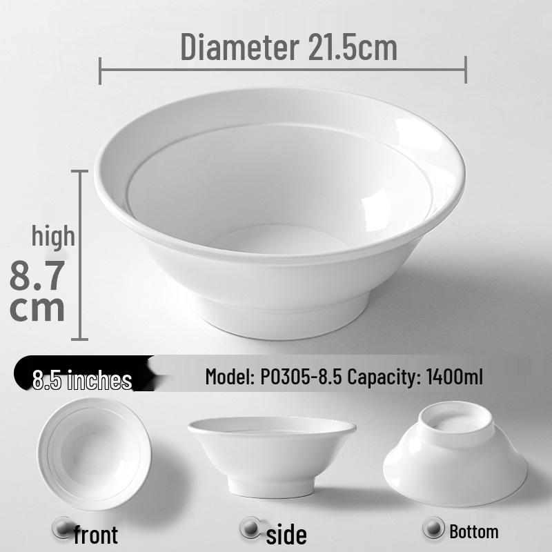 A5 White Melamine Noodle Bowl for Commercial Use – Porcelain-Style Spicy Hot Pot and Wonton Bowl