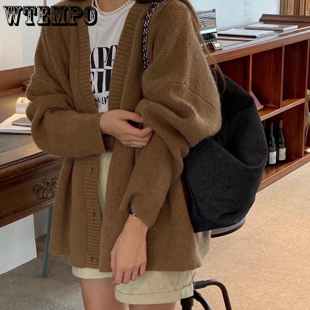 Autumn and Winter Women's Thickened Loose Button V-neck Knitted Sweater Knitted Cardigan Jacket