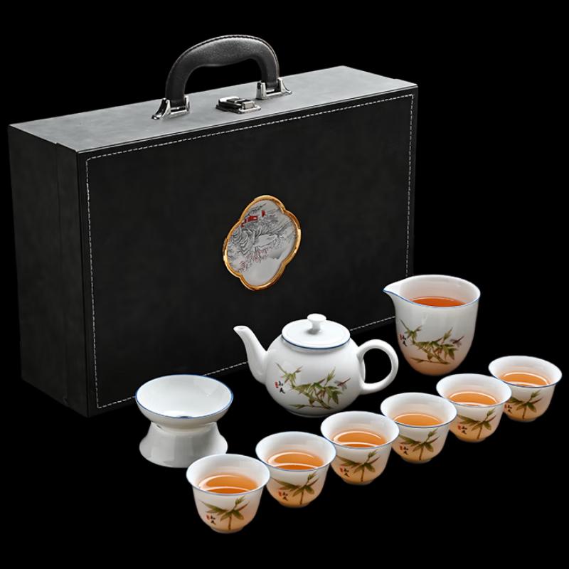 Wo Ding Ice Jade White Porcelain Gongfu Tea Set - Contentment Blue