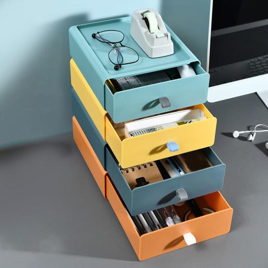 Storage Box Pull-out Design Save Space High Capacity Pure Color Superimposed Solid Storage Cosmetic Little Knob Rectangle Shape Storage
