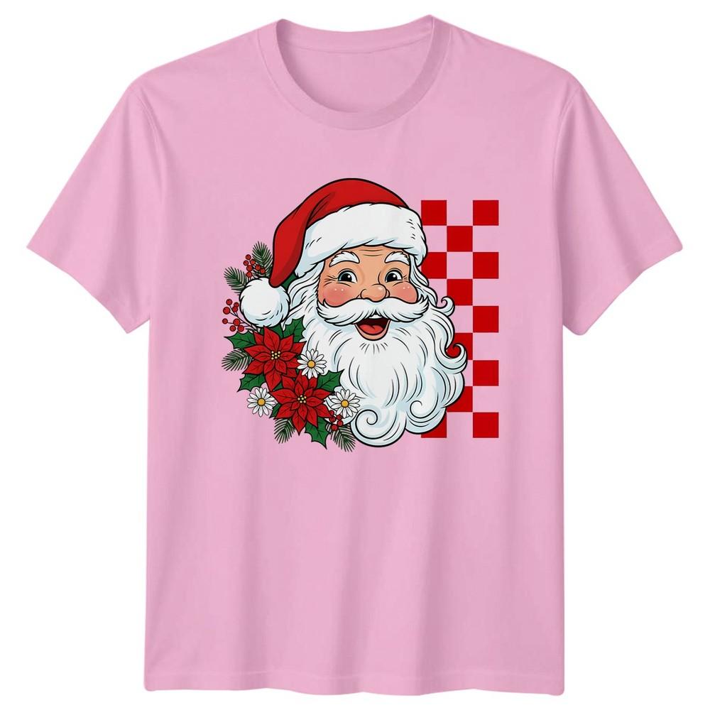 Santa Claus Head Christmas Poinsettia Holly Holiday Unisexs TShirt Unisexs Graphic