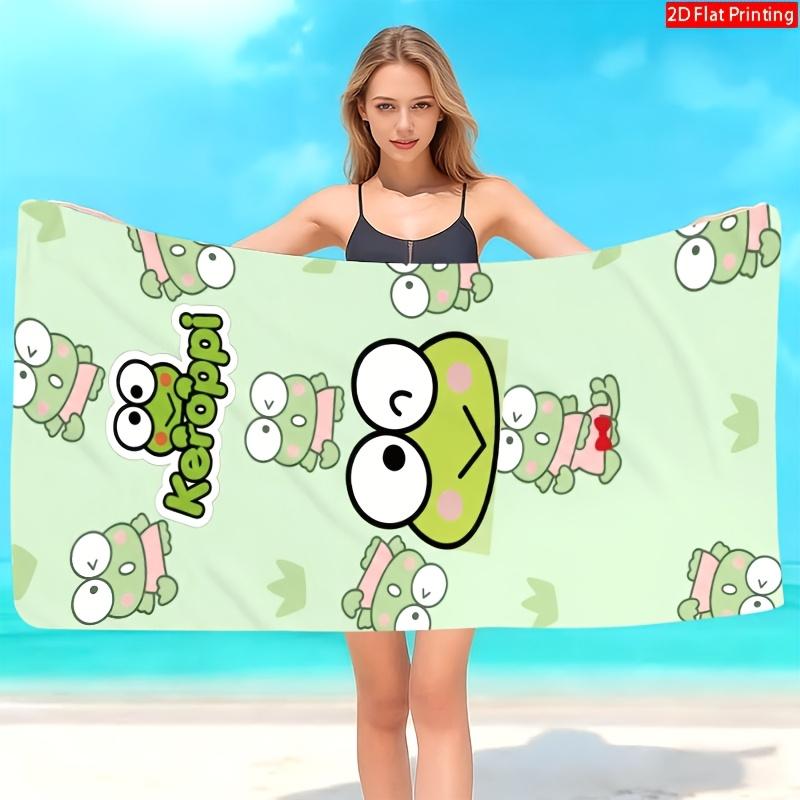 Kerokerokeroppi Print Beach Towel Cute Sanrio Frog Cartoon Quick Dry Microfiber Towel for Kids Adults Beach Pool Gym