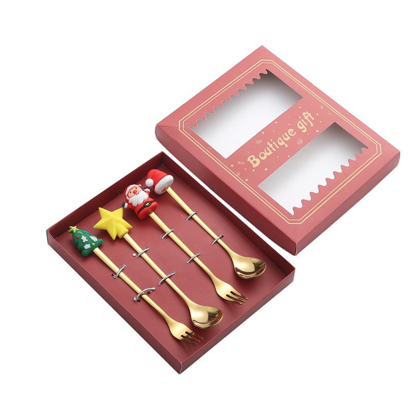 2/4/6Pcs Christmas Fork And Spoon Set,Stainless Steel Creative Tableware,Coffee Tea Dessert Forks And Spoons Gift Set