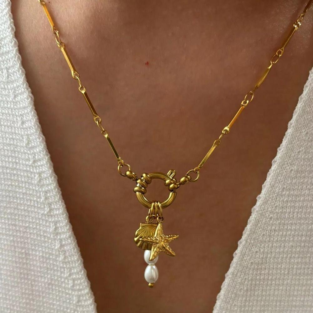 Waterproof Gold Plated Necklace 18K Gold Plated Detachable Freshwater Pearl Necklace Accessories Stainless Steel Fashion Jewelry