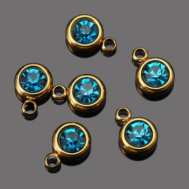 Stainless steel 6mm gold birthday stone lucky birthday stone pendant, water cup diamond DIY jewelry accessories