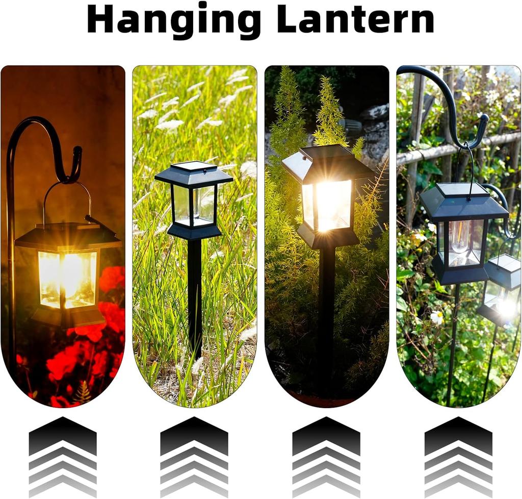 6 Pack Solar Path Lights Outdoor Waterproof, Dual-Use Stake/Hanging, 17' Warm White 3000K, 1000mAh Battery & Monocrystalline Pan