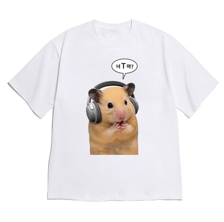 

Cute Shortsleeved Shirt Hamster Headphones Graphic TShirt Funny Music Lover Meme Gift Top Tee Stylish and Versatile Minimalist 4XL