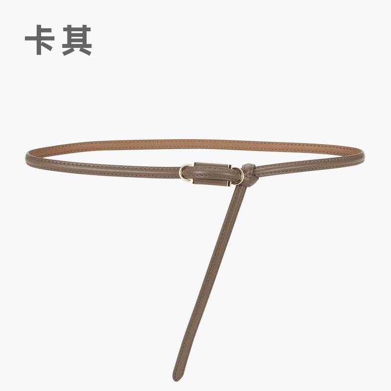 Four Seasons Available New Women'S Leather Thin Belt With No Hole Design Decorative Belt Waist Cover Dress Versatile Two Layer Leather Women'S Belt