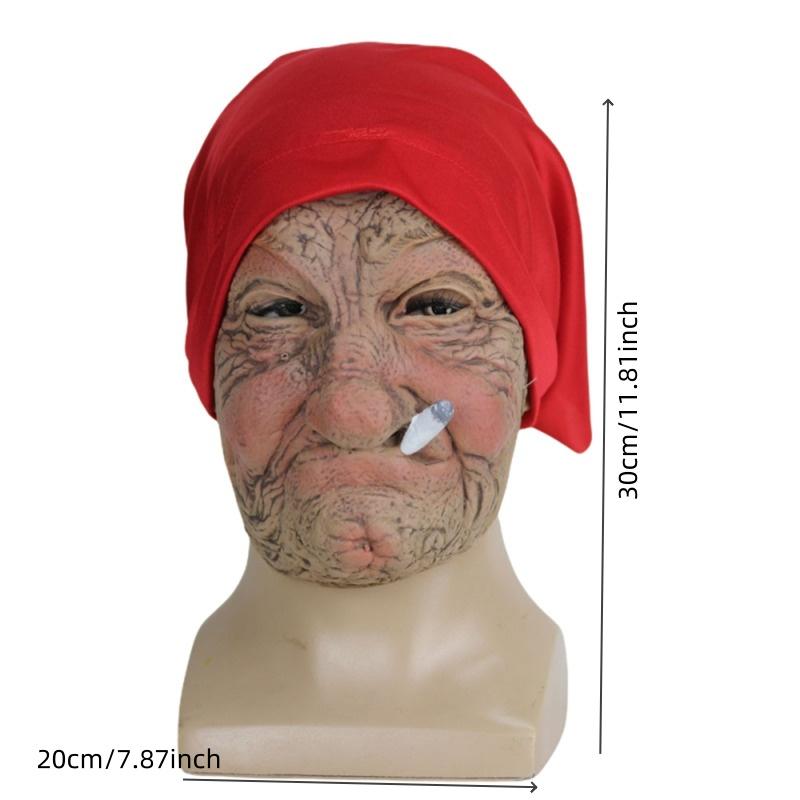 Smoke Grandma Realistic Old Women Face Mask Halloween Horrible Latex Mask Scary Full Head Creepy Wrinkle Face Cosplay Props