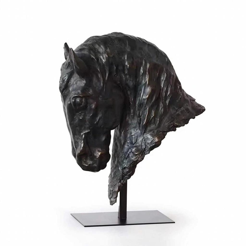 Horse sculpture with metal stand, modern made of resin