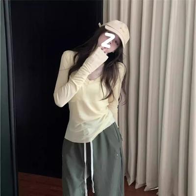 Soft Waxy Collar Temperament Slim-fitting Long-sleeved Knitted Bottoming Shirt Women's Spring Bright Yellow Pure Desire Top