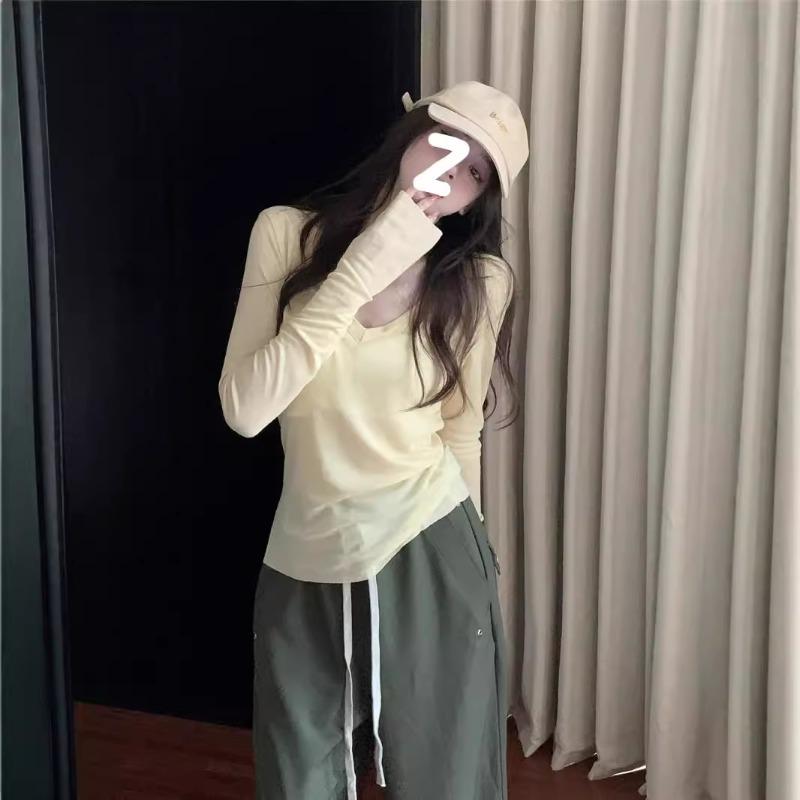 Soft Waxy Collar Temperament Slim-fitting Long-sleeved Knitted Bottoming Shirt Women's Spring Bright Yellow Pure Desire Top