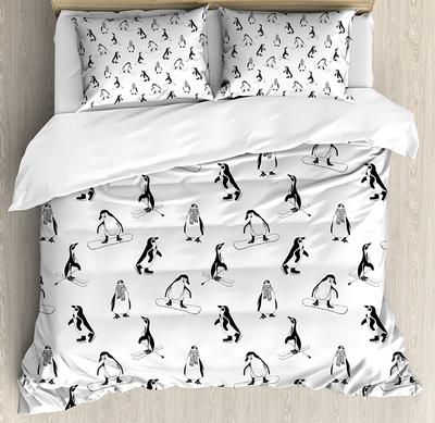Kids Bedding Set For Bedroom Bed Home Skiing Penguins On Snowboards Winter Sports Themed P Duvet Cover Quilt Cover Pillowcase