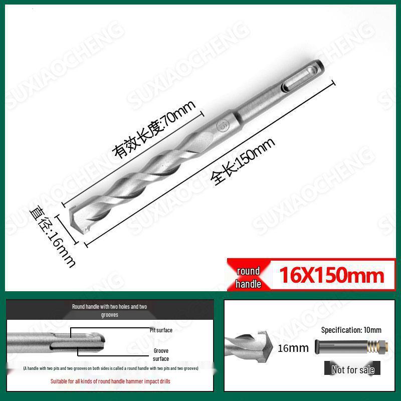 Extended Rotary Hammer Drill Bit Set for Concrete, Stone, and Brick Walls - Alloy, Square & Round Shanks