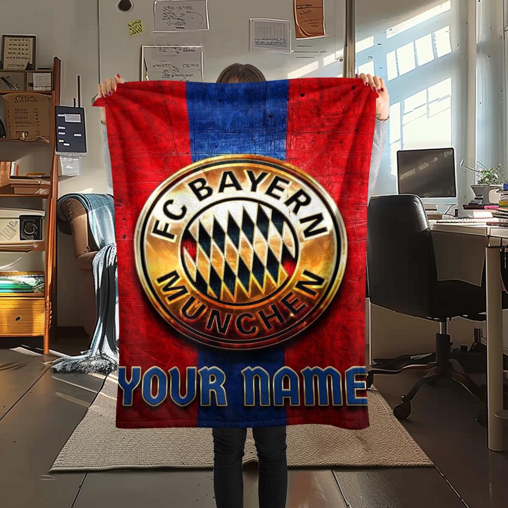 1PC Custom Name Bayern Munich Patterned Flannel Blanket Suitable For All Seasons for Home Decor Warmth and Comfort Gifts Holiday Present
