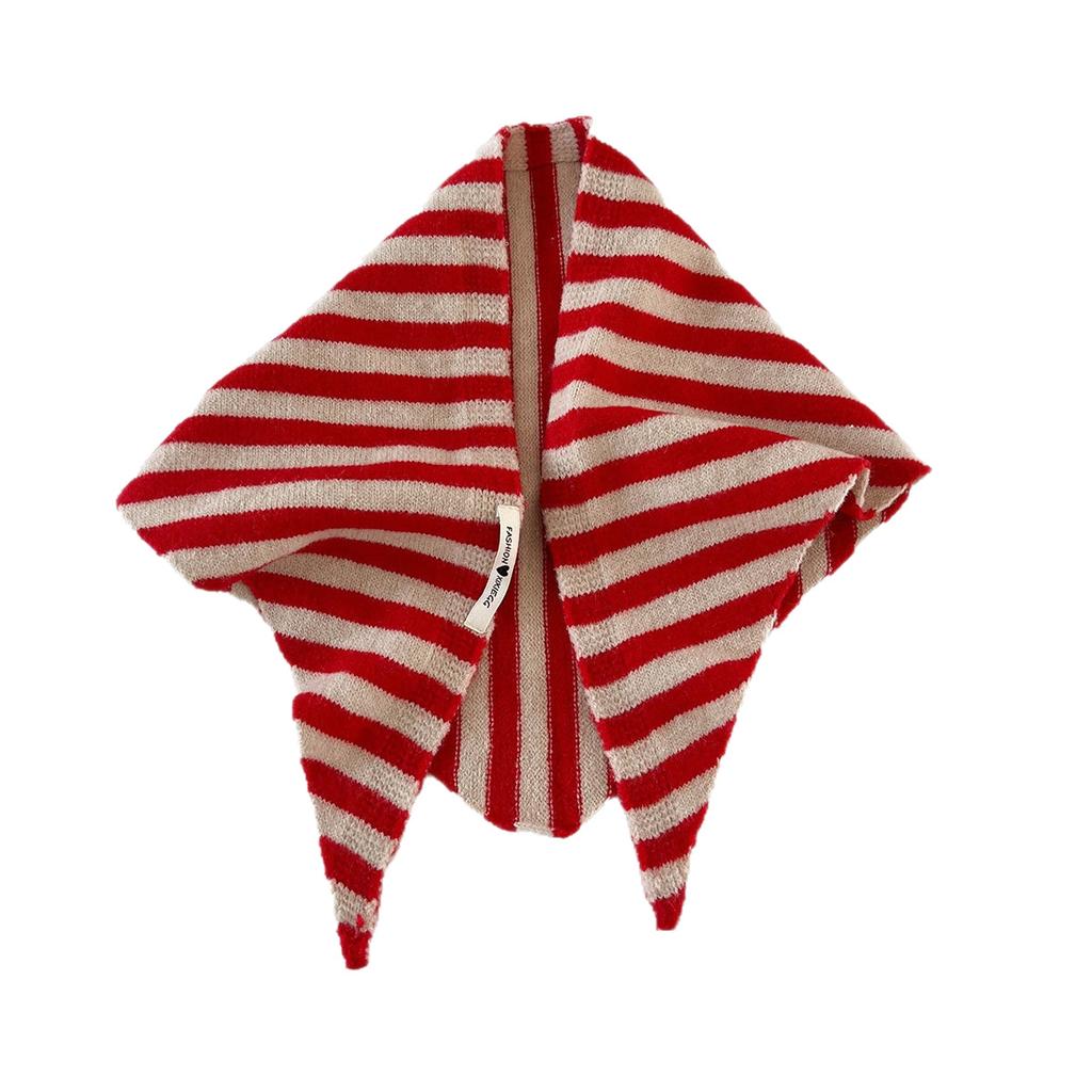 Versatile Striped Wool Knitted Triangle Scarf Women Fashion Wool Scarf Shawl Winter Warm Soft Knitted Hood Scarf Shawl Neck Wrap