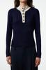 Women's Fashion Stylish Sweater Navy Blue High Collar Knitwear Sweater