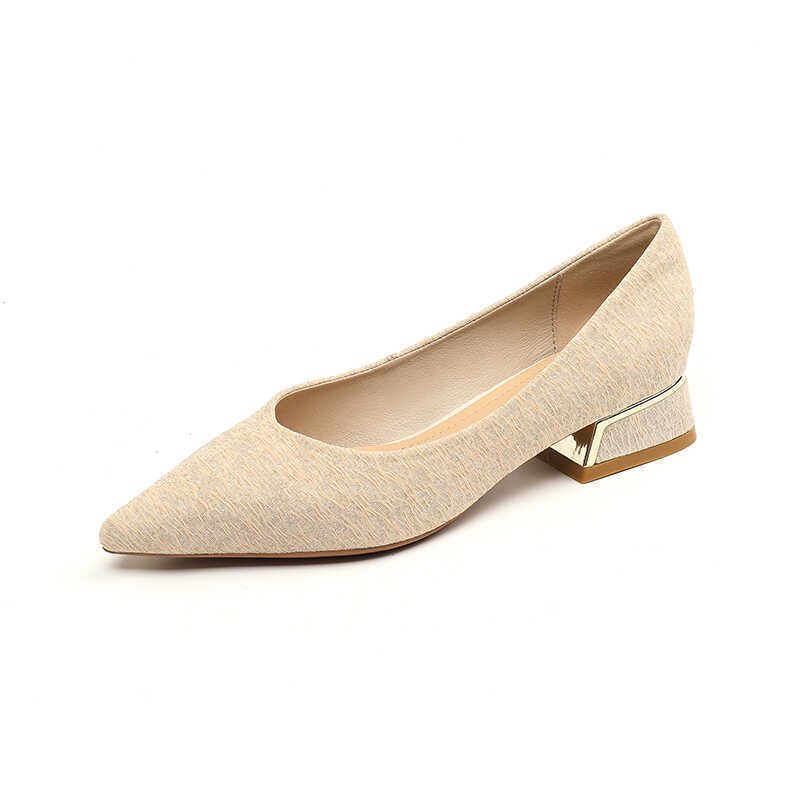 Thick Heel Pointed Head Shallow Mouth Foot Cover Spring Single Shoes Women's 2025 New Low Heel Fashion Late Evening Wind Bridesmaid Women's Shoes
