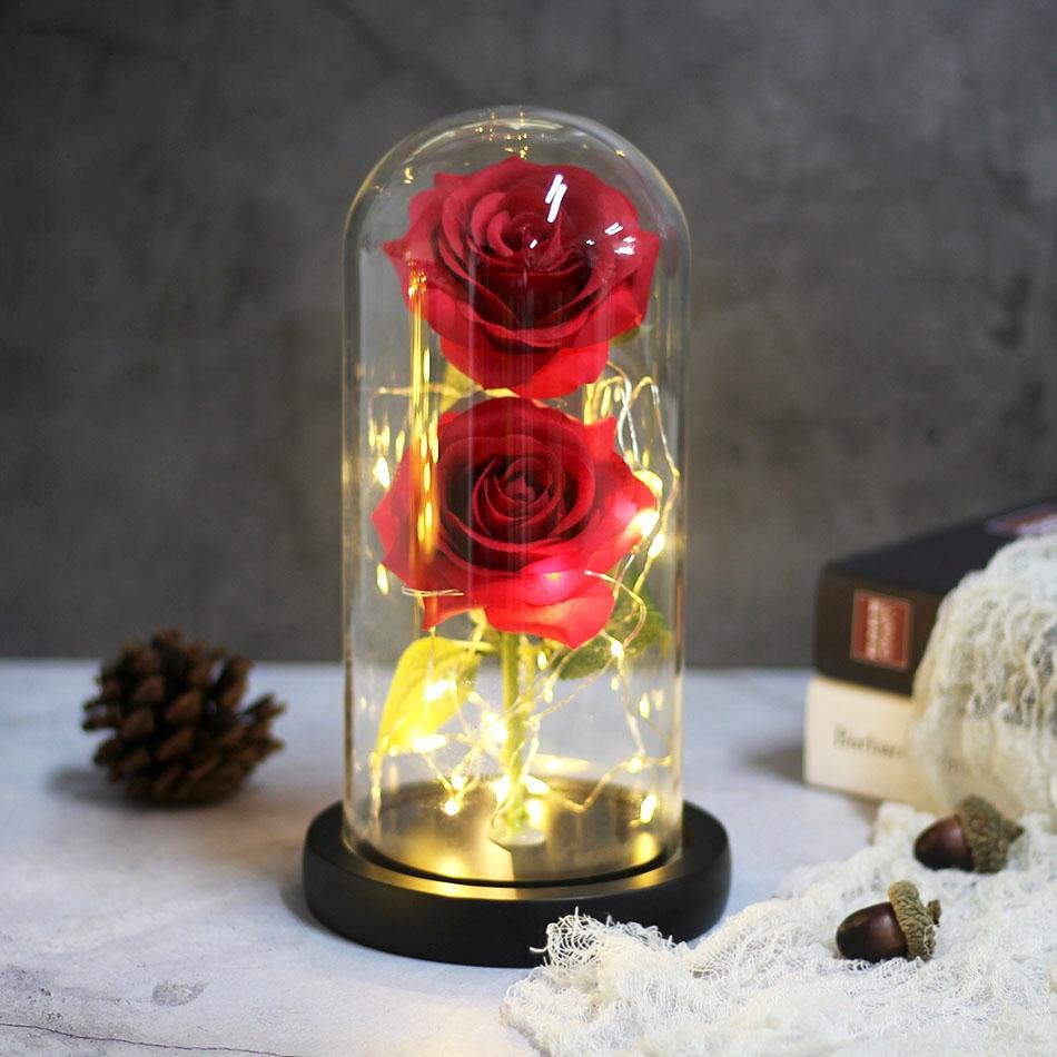 Eternal Double Rose In Glass Led Gift