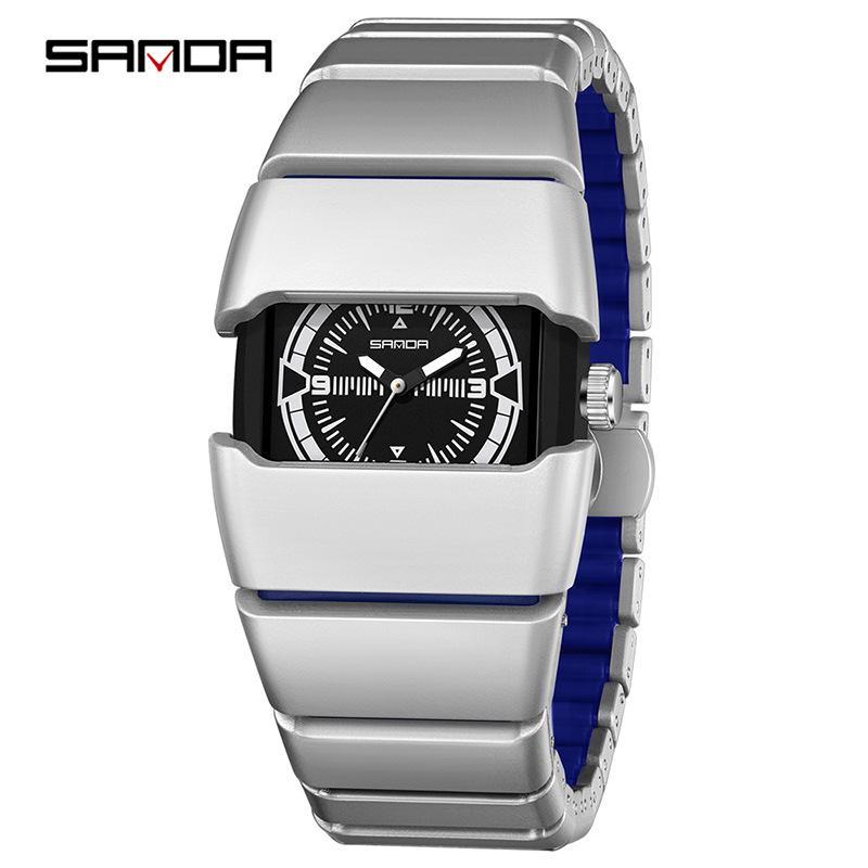 Sanda Millennium Style Men's Quartz Watch with Black Tech Armored Strap, Waterproof & Luminous.