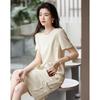 Demana Summer Elegant Handmade Bow Short Sleeve Shift Midi Dress