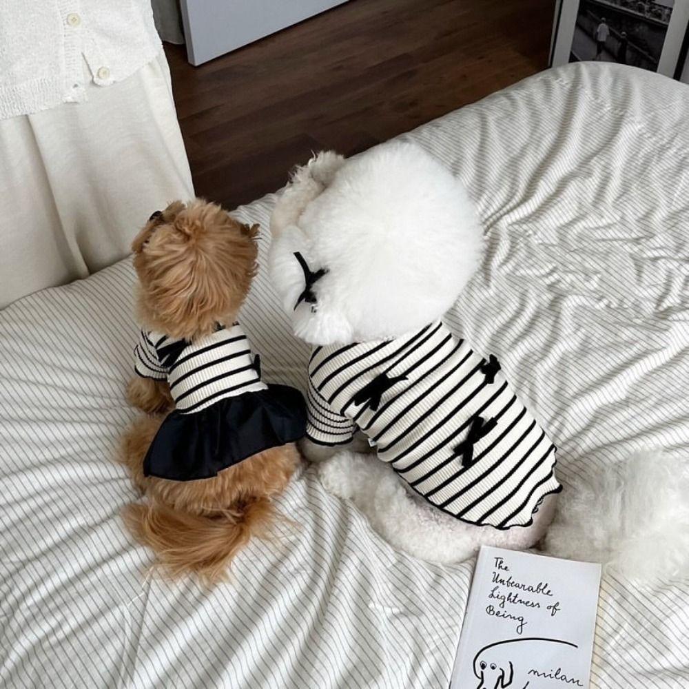Breathable Pet Striped Short Sleeve Soft Pet Skirt Pet Clothes Pet Princess Dress  Summer