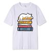 White Cat Sleeping On A Pile Of Books Print Clothing Men High Quality T-Shirt Summer Cotton T-Shirts Hip Hop Street Loose Tops
