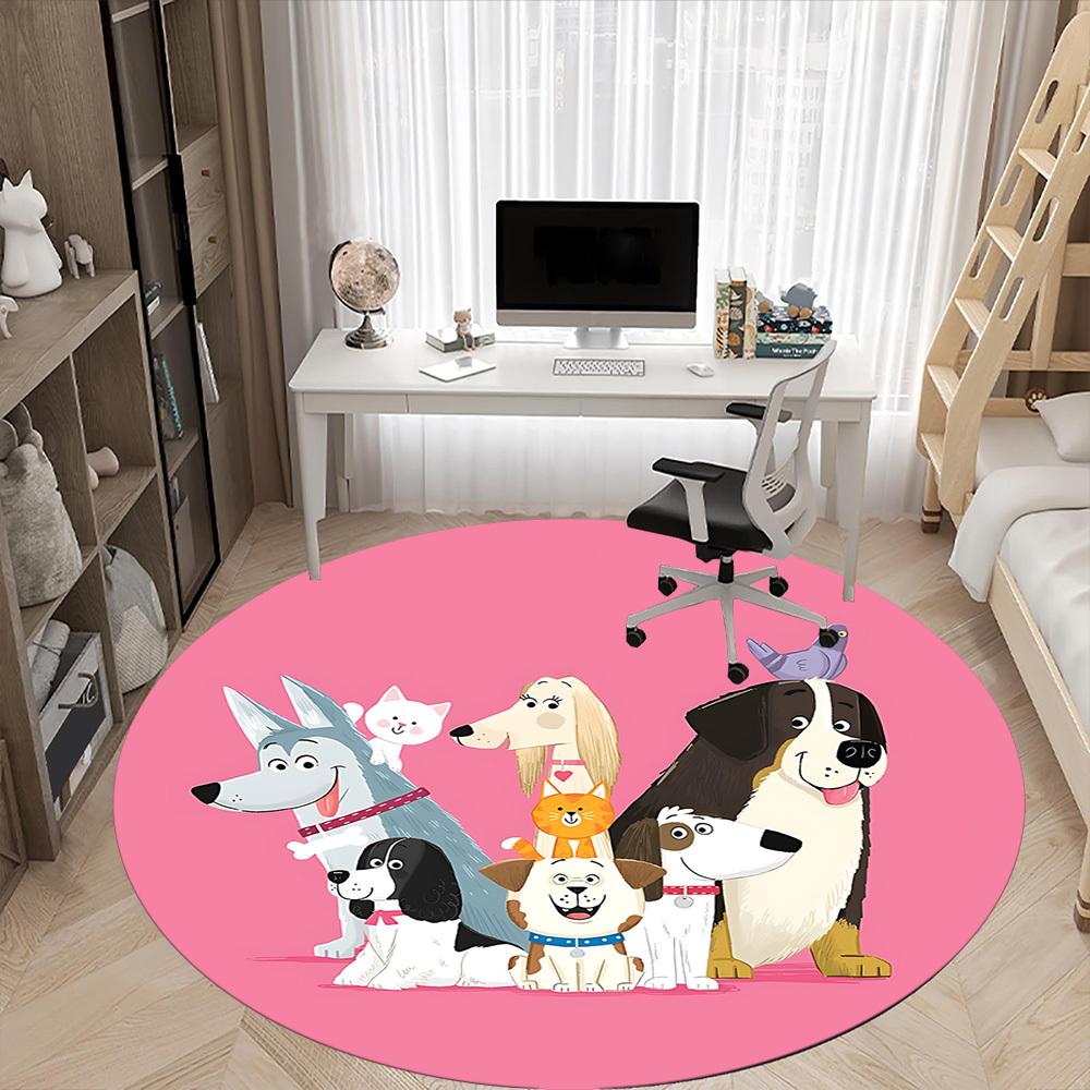 1PC Puppies Pets Office Round Area Rug, Indoor Mat Suitable For Office, Under Office Chairs Bedroom Living Room Home Decor, Room Decos055