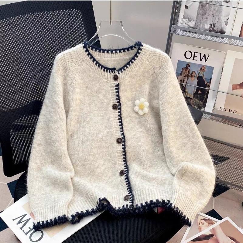 Women S Sweet Age Reducing 3d Flower Color Block Knit Cardigan Sweater