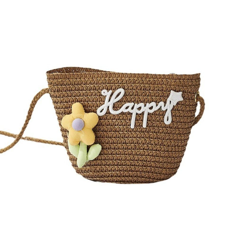 Flower Crossbody Bag Straw Mini Coin Purse Durable Straw Shoulder Bags  Kids Girls