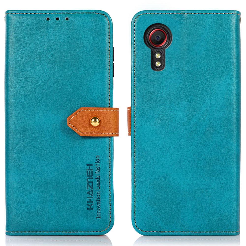 

KHAZNEH For Samsung Galaxy Xcover7 Leather Wallet Case Golden Buckle Magnetic Clasp Blue