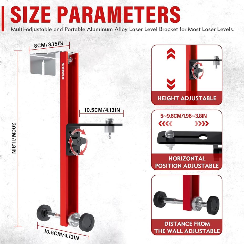 Laser Level Pole, Aluminum Alloy Laser Level Bracket, Adjustable Hanging Wall Laser Level Adapter, Decoration Ceiling Leveling Meter Wall Infrared