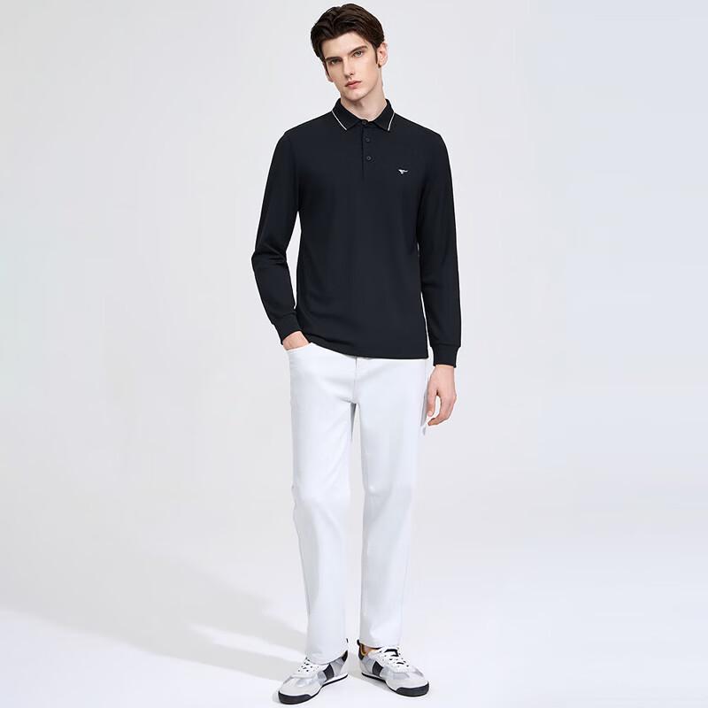 SEPTWOLVES Men's Striped Long-Sleeve Polo Shirt