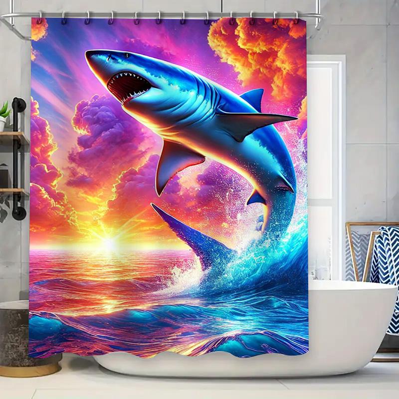 

Beautiful Octopus Shower Curtain Blue Orange Nautical Decor For Bathroom Modern Printed Fabric Easy Installation Perfect Gift W60H190(CM)-1 Pcs