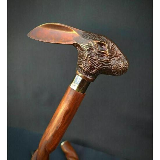 Mâner antic victorian cu cap de iepure Bastoane din lemn de designer de epocă