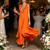 Mid-length Loose Dress Women's Deep V Neck Ruffle Trim Maxi Dress, Sleeveless Fit Flowy Beach Sundress, Summer Casual Tiered A-line Long Women