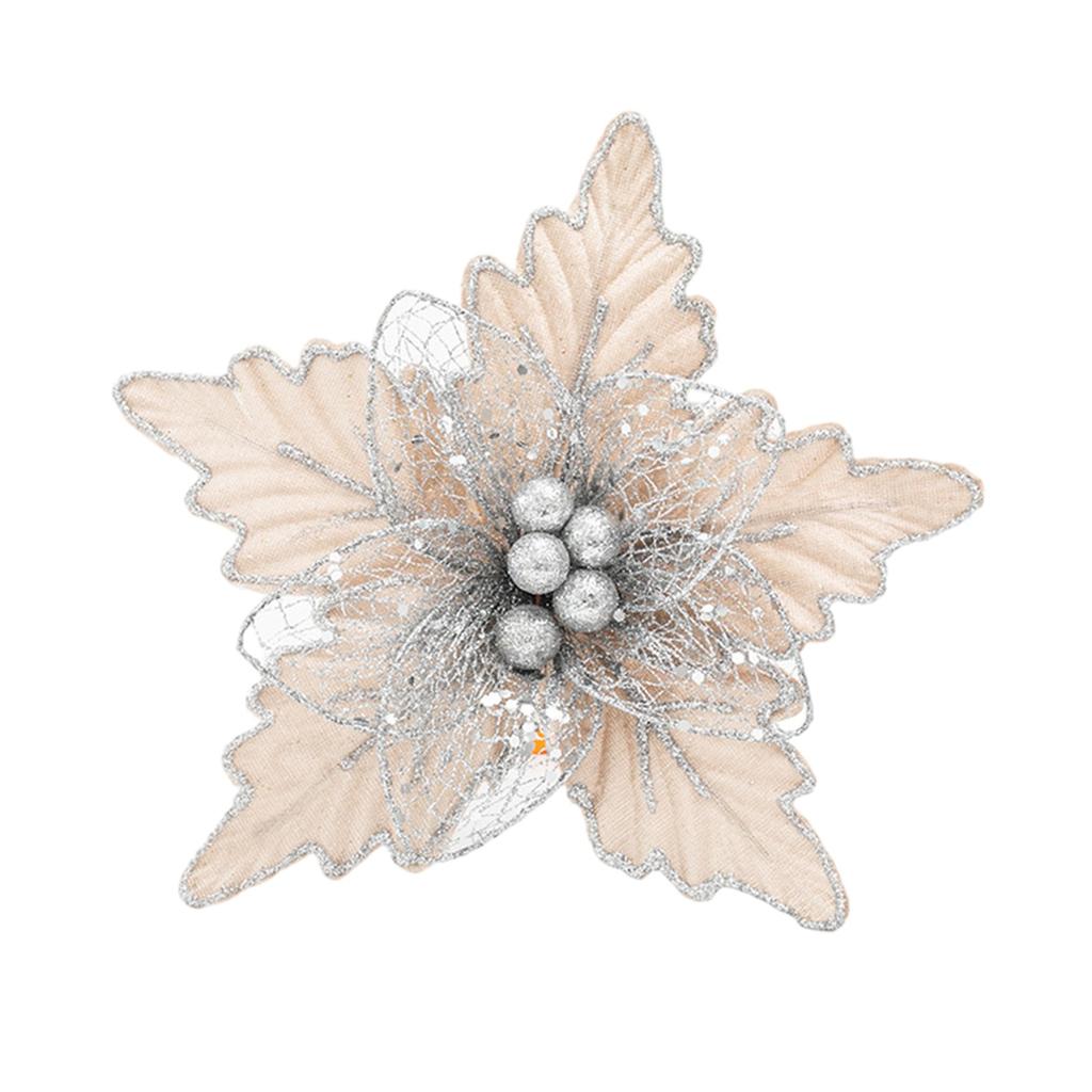 24cm Christmas Poinsettia Glitter Flower Hanging Xmas Party Tree Decoration