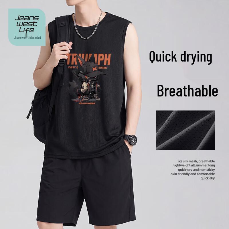 Jeanswest Men's JZS Cool Orange Black Cat Sleeveless T-shirt