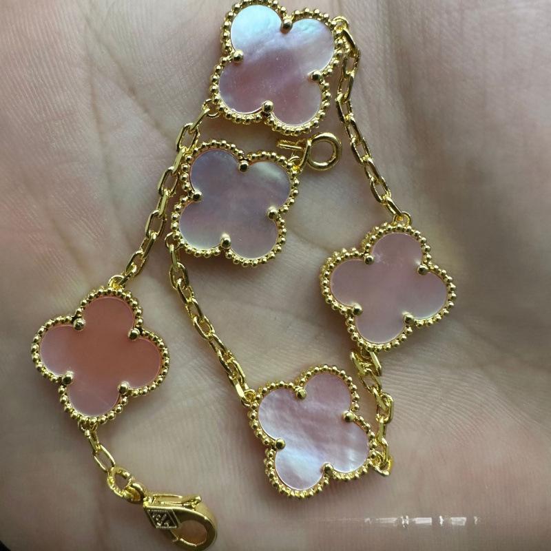 Exquisite Four-leaf Clover Bracelet for Women Five-flower Bracelet Double-sided Natural White Mother-of-pearl and Carnelian Bracelet