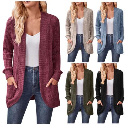 Mulheres Senhoras Cor Sólida Manga Longa Comprimento Cardigan Suéter Casaco Top