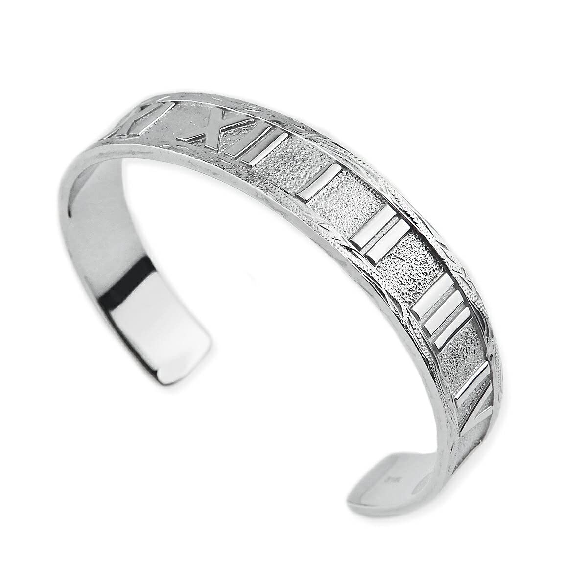 

Hawaiian Jewelry Bangle Stainless Steel Silver Roman Numeral Atlas Wide Heavy Weight Accessory [Alohalokahi]