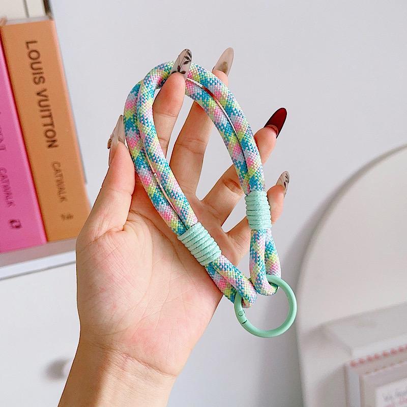 Ins Korean Style Color Woven Mobile Phone Lanyard, Wrist Keychain Short Hanging Chain Sturdy And Easy To Carry