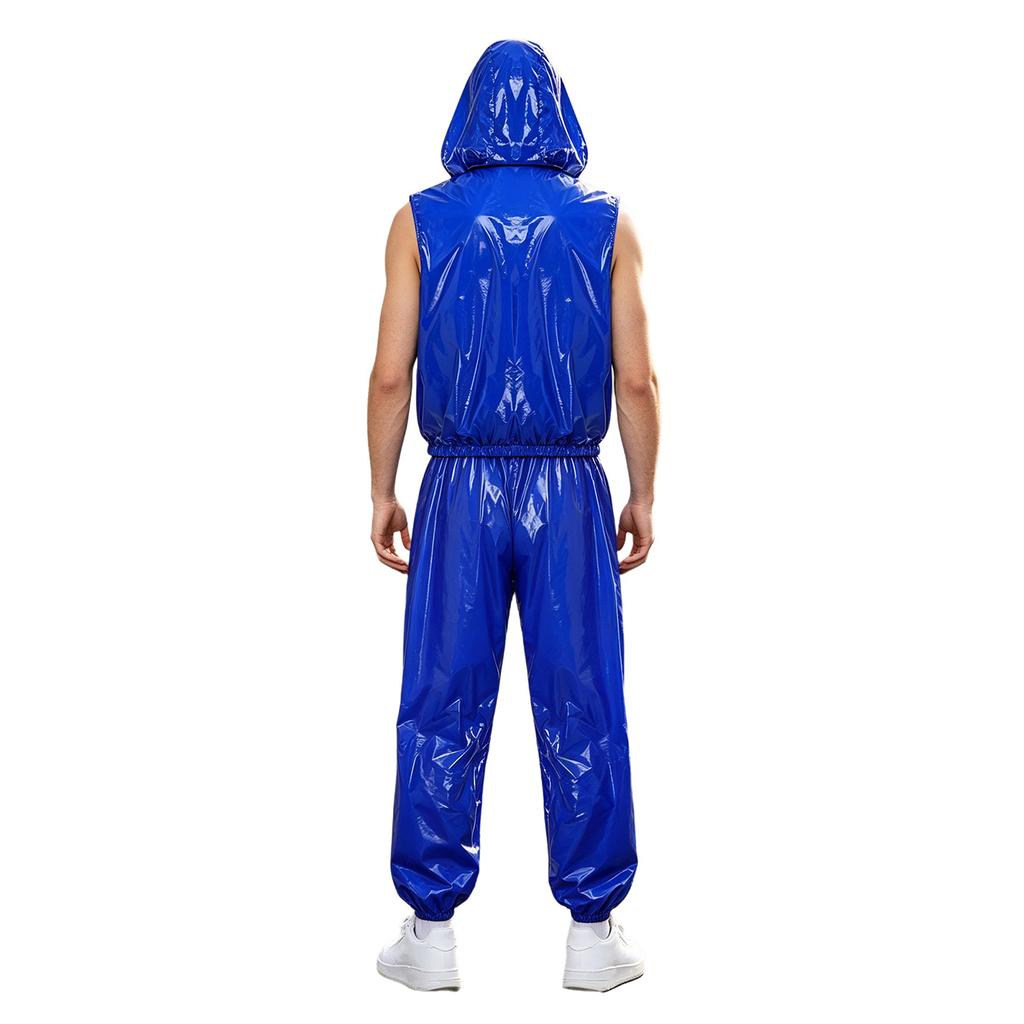 Men Waterproof Sports Tracksuit Front Zipper Sleeveless Vest with Detachable Hood and Jogging Pants for Workout Cycling Running Gym