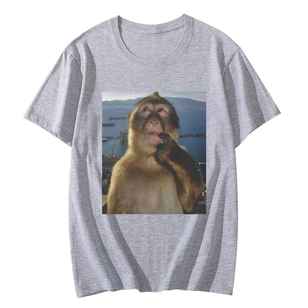 Top Casual alla Moda Estivi Divertenti con Stampa Grafica Scimmia Pensierosa Meme a Maniche Corte per Donne