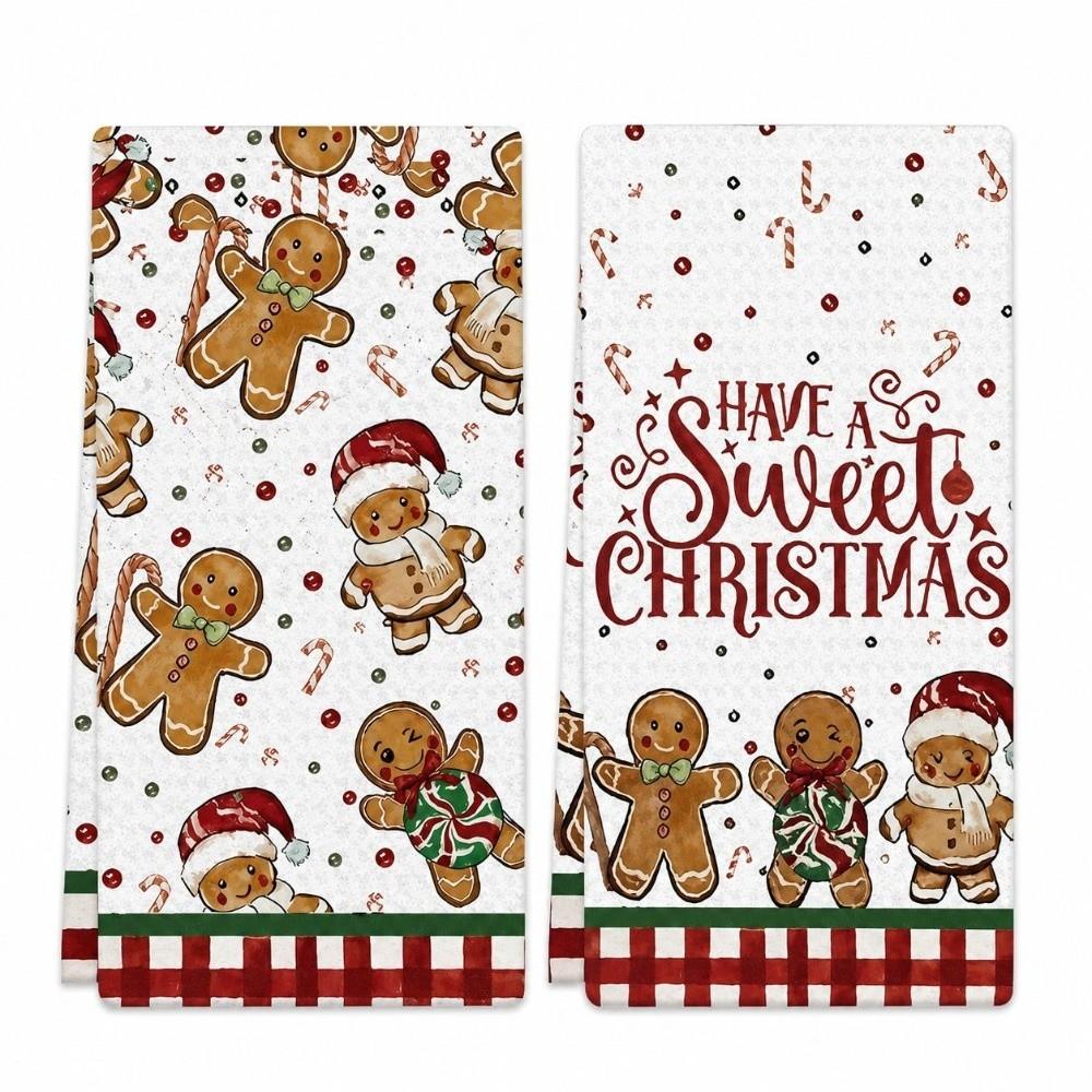 2pcs Microfiber Christmas Dishcloth Set Absorbent Tea Towel Set Cleaning Cloths  Holiday Decor