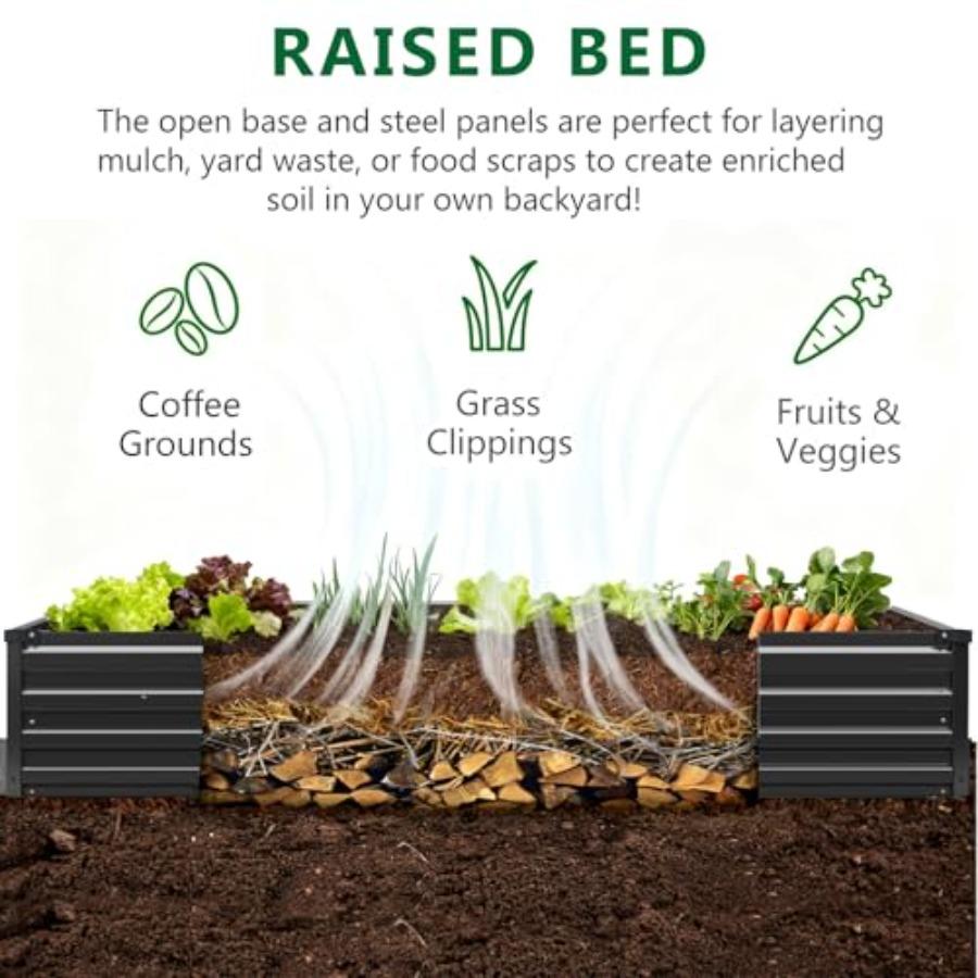 2 Pack 6x3x1FT Galvanized Raised Garden Bed Kit Outdoor Metal Planter Box for Vegetables Bottomless Rectangular Gardening Bed w
