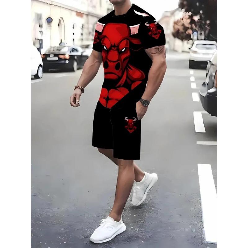 Men's Casual Graffiti Print T-Shirt & Shorts Set Summer Breathable Two-Piece Outfit for Beach, Vacation & Outdoor Leisure