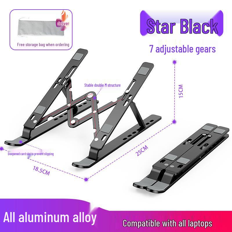 Portable Aluminum Alloy Laptop & Tablet Stand with Adjustable Angles, Enlarged Design, and Heat Dissipation