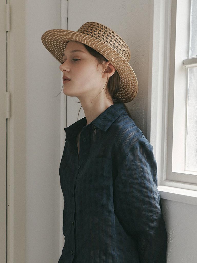 Meleuhen See-Through Riboon Boater Hat_2Color